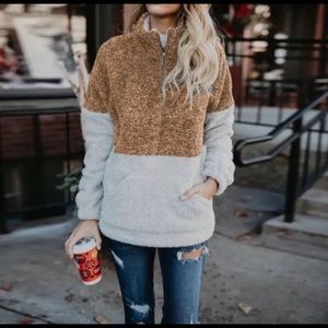 Fleece Women Two tone Colorblock pullover sweater tops shirt